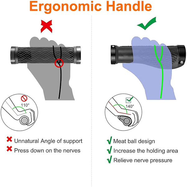 [QD] Sykkelhåndtaksgrep, Ergonomiske sykkelhåndtaksgrep med aluminiumsskrue Dobbel lås-på gummigrep for sykkel (egnet for 22 mm styre)