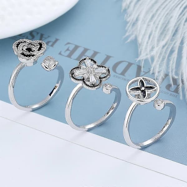 Angstdæmpende Ringe Justerbare Åbne Ringe Blomsterformede Ringe Med Zirkon B B