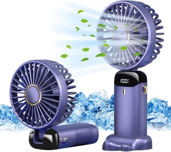 Håndholdt ventilator – Bærbar Mini USB-Ventilator med 5 Hastigheder & Stativ – Genopladelig & Sammenklappelig