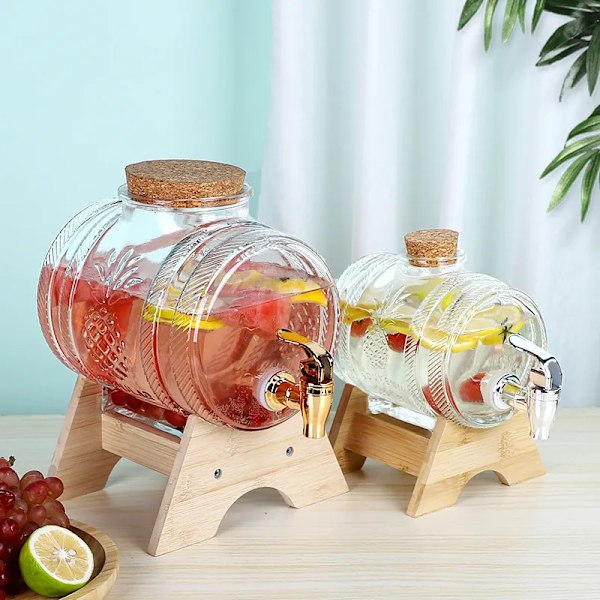 QU.1L Stor Glaskande Drikkevare Dispenser Med Hane Frugtjuice Lemonade Transparent Vin Øl Tekande Beholder