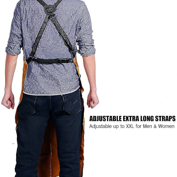 Leather Welding Apron - Heat and Flame Resistant Thick Forge Apron with 6 Pockets, 42 Inch