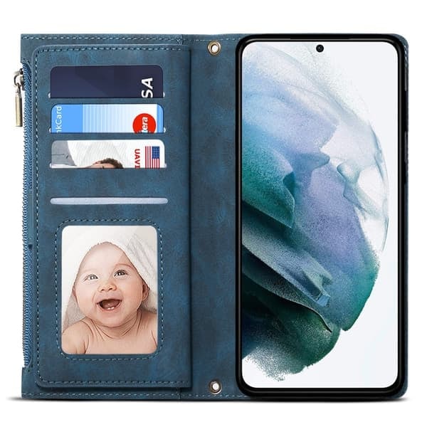 \"QD\"ESEBLE Star Series Cover til Samsung Galaxy S24 FE med Lynlåslomme - Blå