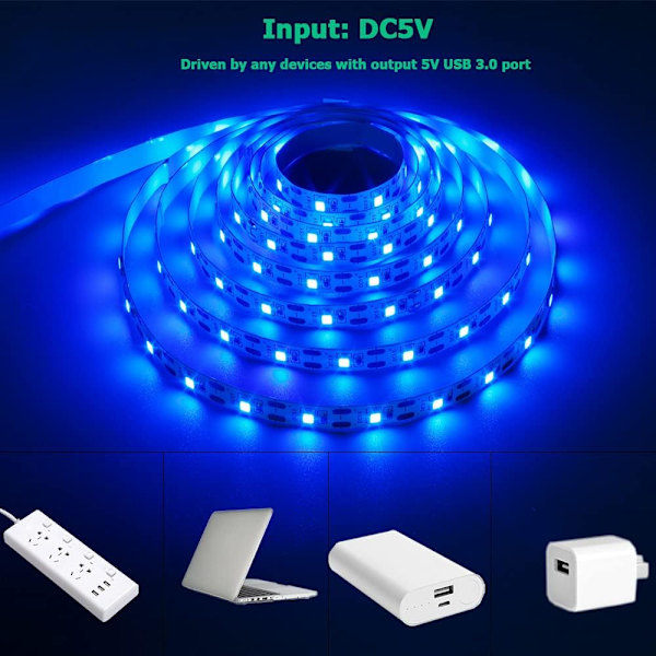 \"QD\" 5V USB LED-slinga Blå 6000K USB-driven 4M (2st) Flexibel SMD2835 Hög ljusstyrka Ej vattentät IP20 LED-tejp
