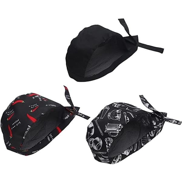 QU) Kokkihattu 3 kpl Unisex Bandana Hattu Keittiöön Ruoanlaittoon Kokkihattu