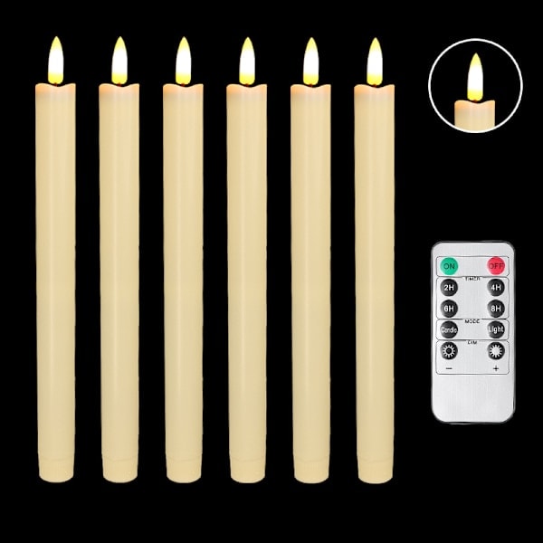 /QUN/Dww - 6-pack batteridrivna LED-ljus med fjärrkontroll och timer, äkta vax flimrande varmvitt ljus3-