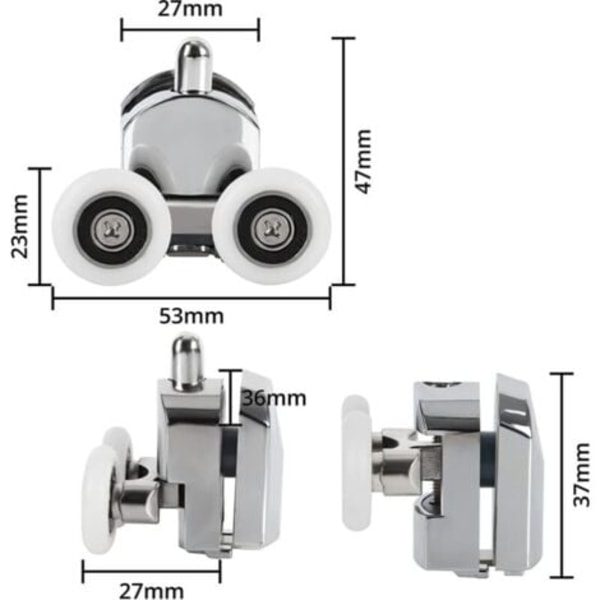 QU/CCYKXA - 8 stk. Brusekabineruller, Zinklegering, 23 mm Diameter, Udskiftning til Badeværelse