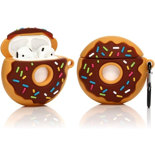 [QD] Sødt etui til AirPods 1, 2, 3D Donut Design Silikoneetui Beskyttende Stødsikkert Etui med Nøglering til AirPods EaREuds