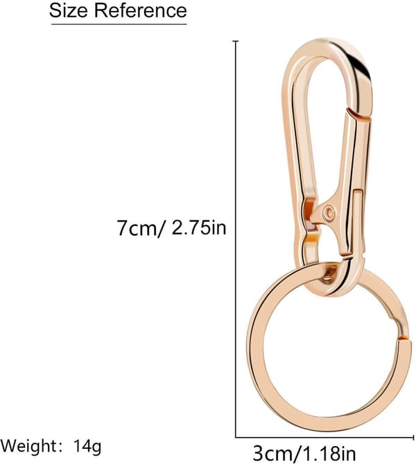 Karbinhake med nyckelring, rostfritt stål, 70x30mm, guld/svart, 2-pack