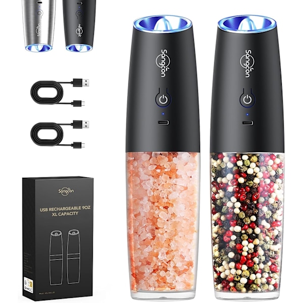 QU*Gravitation sähköinen suola- ja pippurimyllysetti levitin USB ladattava