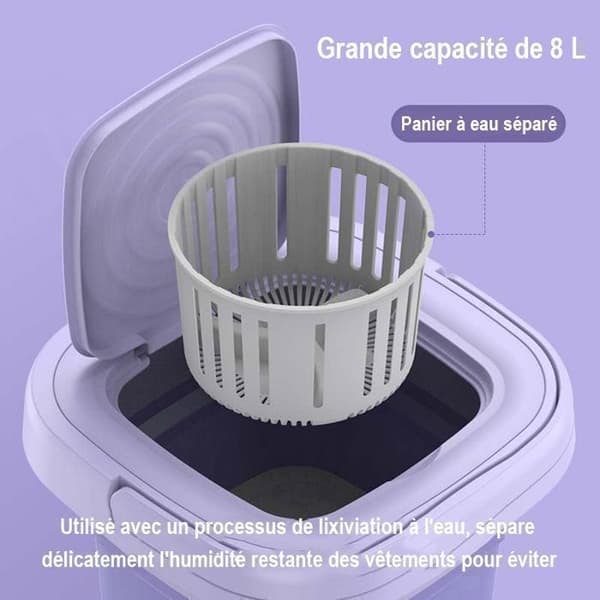 /QD/Bærbar Vaskemaskine - Maskine til vask - 8L - 10W - Lilla - 3 tilstande - Mini vaskemaskine Foldbar - perfekt til undertøj, strømper