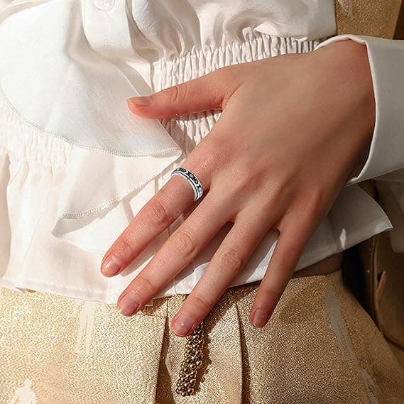3-delt Spinnerring i rustfrit stål til kvinder og mænd, måne stjerne