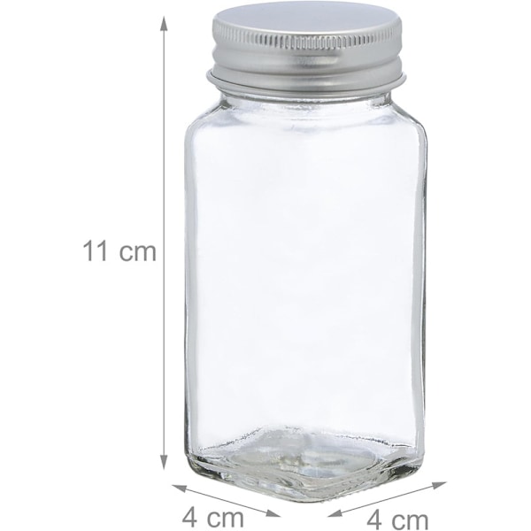 Maustepurkkiseti 8 kpl, ripotinlisäosa, lasimaustepurkit, 120 ml, sisältää tarrat, kynän ja suppilon