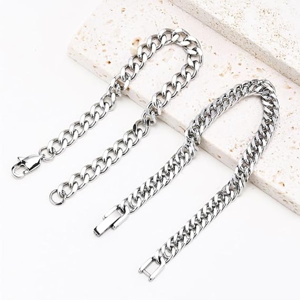 2 st Curb Chain Armband, Titanstål Armband Kubansk Länk Kedja Pojkar Silver Kubanskt Armband Män Kvinnor(001+003)