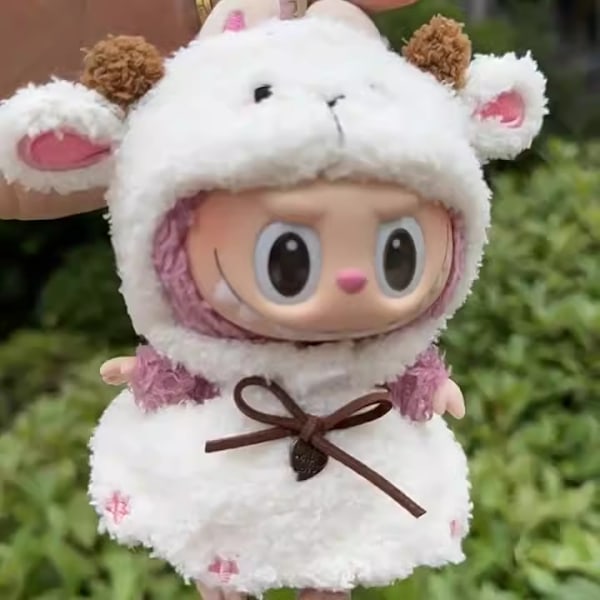 Megan New 17cm Labubu Dockkläder Lyx Anime Mjuk Plysch Baby Dockkläder Söta Labubu Capybara Jumpsuits 2