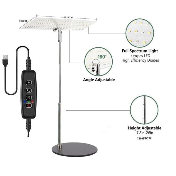 Adjustable LED Grow Light with 3 Light Modes and 4-Step Dimmer
