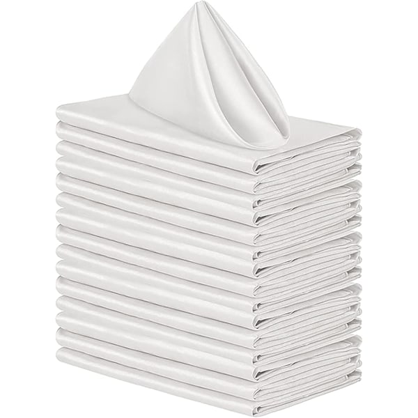 QD-20x Bomullsservetter 48x48cm, Maskintvättbara Tygservetter, Mjuka Bröllopsservetter, Fyrkantiga Satängservetter - Vit