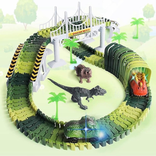QU/Korvaava leikkirata-auto, LED-valaistu dinosaurusauto on yhteensopiva useimpien ratojen kanssa, ratatarvikkeet (2 kpl)