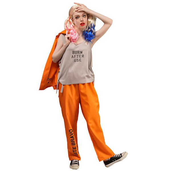 QD-Fängelsedräkt, Orange Fängelsekläder Halloween-kostym för Kvinnor Women L