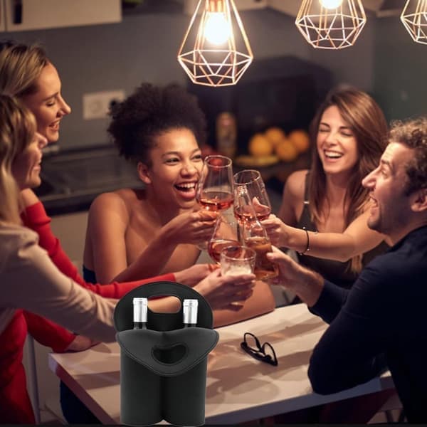 Vinpose til 2 flasker – Isoleret neoprenpose til 750 ml vin – Genanvendelig rejse- og gavepose – Sort