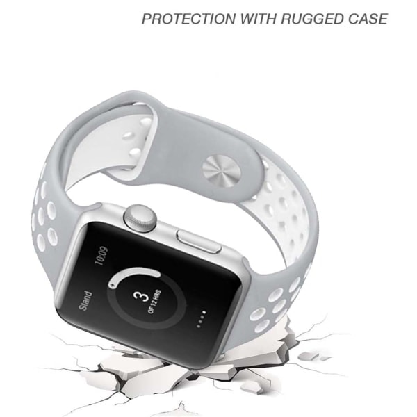 [QD] Yhteensopiva Apple Watch -rannekkeen kanssa 38-40mm/42mm-44mm, hengittävä silikoniurheiluranneke - 42/44mm kylmä hopea valkoisella