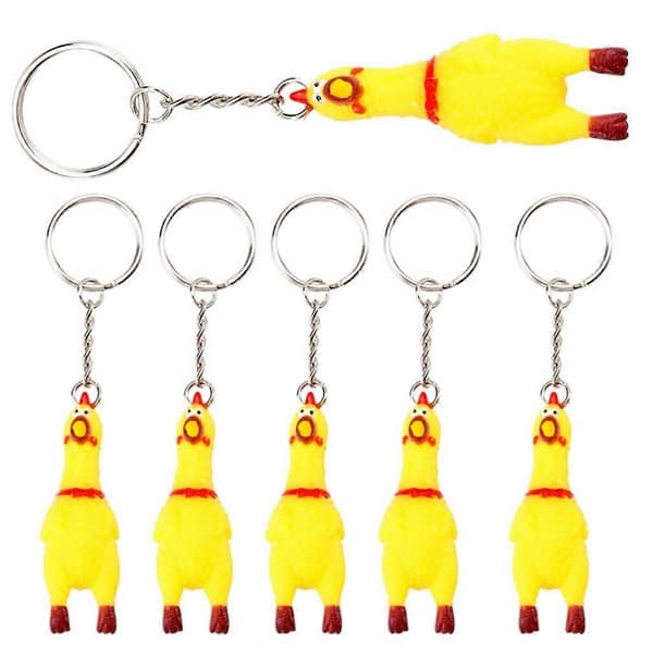 6-pack Chicken Keychain, Mini Rubber Chicken Squeeze Toy
