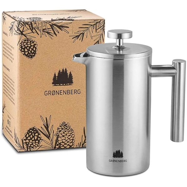 QU*fransk press I kaffepress I isolerad cafetière I rostfritt stål kaffebryggare i olika storlekar 2 koppar till 4 koppar (1000 ml)