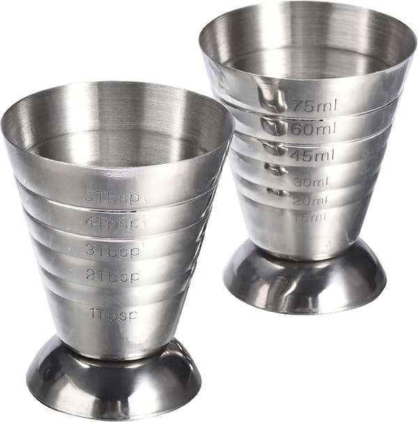 2-pack Cocktail Jigger i rostfritt stål, mäter 75 ml - Jigger Bar Tillbehör - (75 ml / 5 msk)