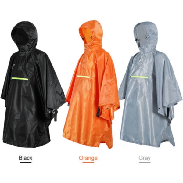 QU/Vattentät regnponcho med reflex för män och kvinnor, med reflexremsa, modell: svart - svart