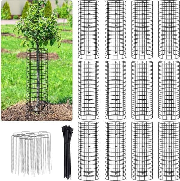 12-pack Växtskydd för Trädstammar – 42×37cm Skydd med Buntband & Markpinnar, Stapelbart & Expanderbart Trädskydd