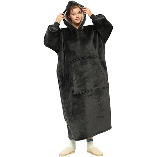 [QD] Hoodie-filt med mjuk Sherpa-fleece - Tjock, jättestor huvtröja, mysig TV-filt, varm bärbar filtpyjamas