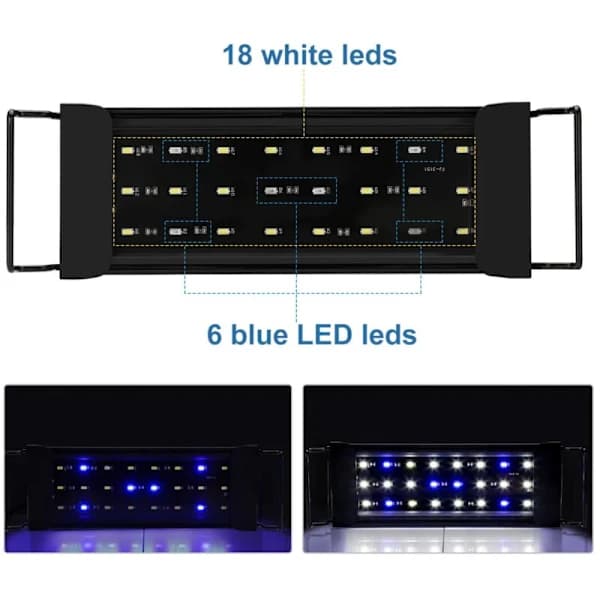 12W LED Akvariumbelysning Universell Passform Ytlampa med Timer, 30-50cm