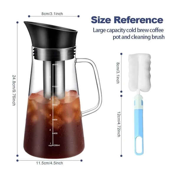 QU. Cold Brew Kaffemaskine Cold Brew Te Kande Holdbart Glas Og Lufttæt Låg Kaffekande 1.2L