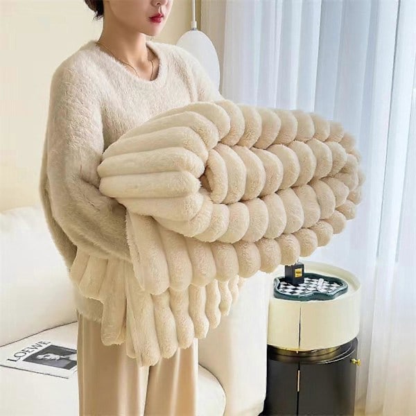 \"QD\" Snuggle Sac Mysig Filt, Fluffig Fleecefilt, Filt för Soffa, Säng, Couch, Varm och Mjuk Filt med Randigt Mönster, Grå/Rosa/Grön/Gul, 120