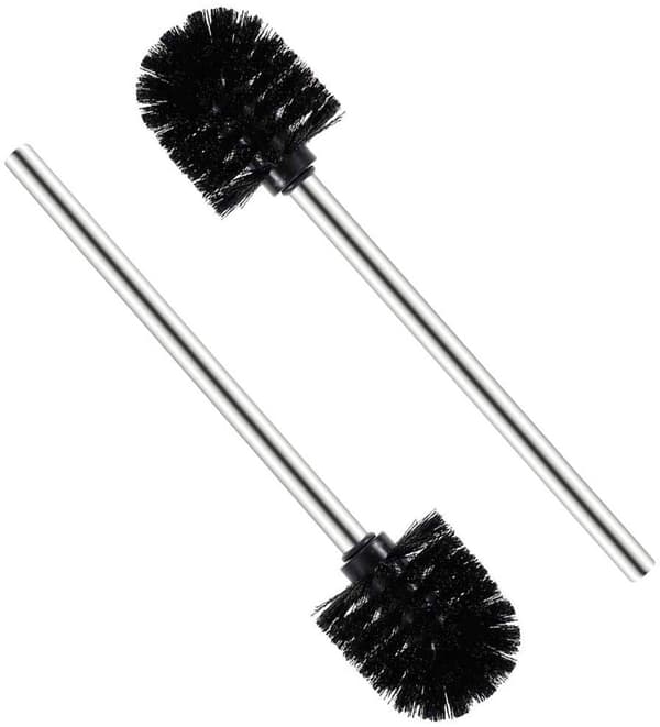 Universal Toalettbørste i Rustfritt Stål, 2-Pakning, med Gjenget Tilkobling, Uten Base, 34cm
