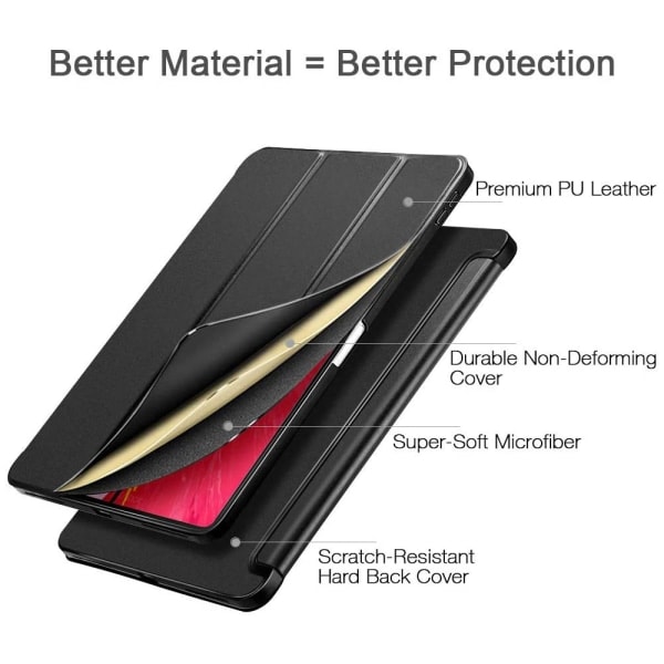 [QD] Fodral, praktisk magnetisk festing støtter Apple Pencil-paring og lading Tri-Fold vertikalt deksel - svart