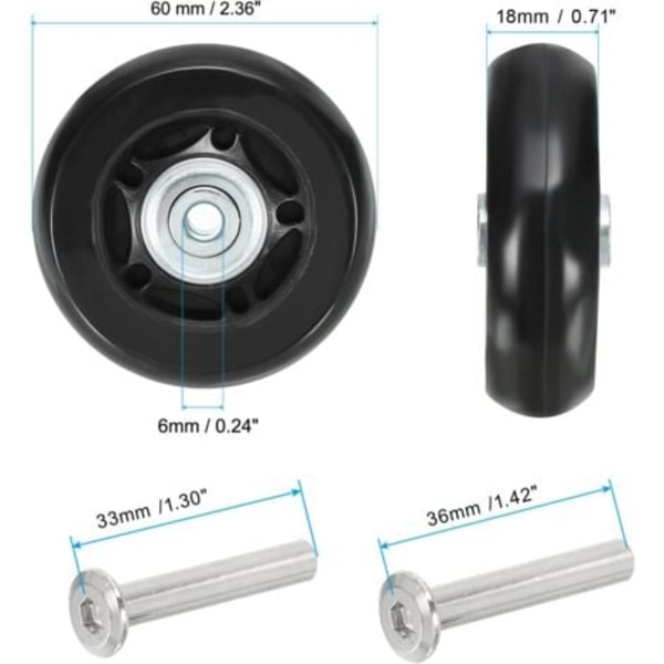 QQU-60X18Mm Matkalaukun Vaihtopyörät, 2 Pakkaus PU Kääntyviä Pyöriä Ruuveilla ja Aluslevyillä Trolley-laatikkoon