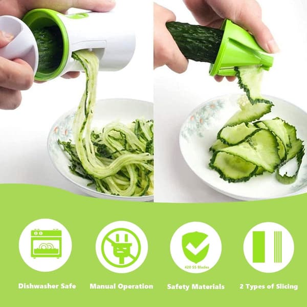Grønnsaksspiralizer med 3 utskiftbare blader og fingerbeskyttelse for gulrot, agurk, squash, hvit grønn