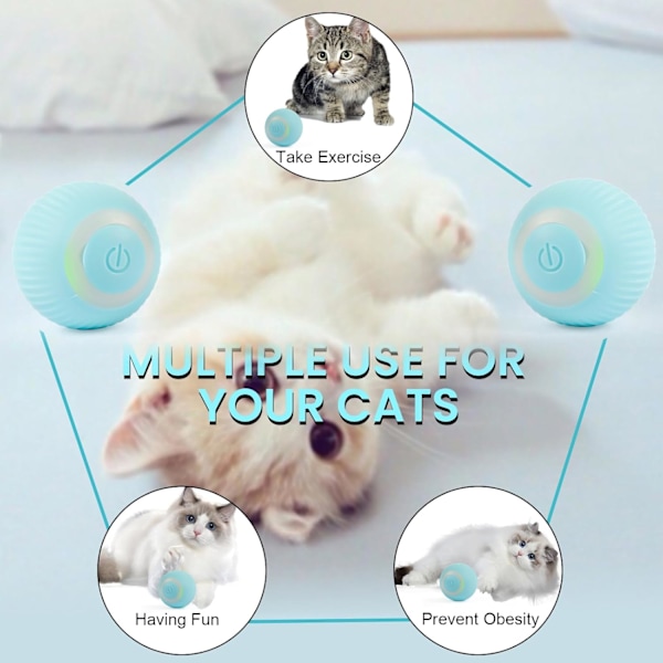 Interaktiv kattboll, 360° självrötande elektrisk boll, kattboll med LED-lampa, USB-laddning