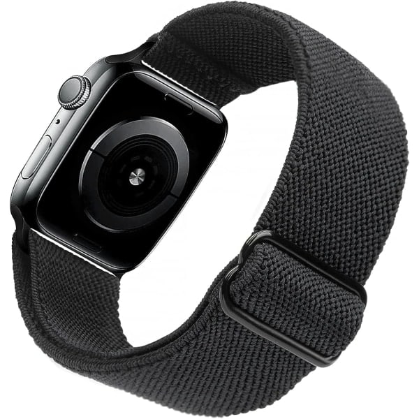 [QD] Elastisk urrem kompatibel med Apple Watch Band 41mm 40mm 38mm Komfortabel Justerbar Sportsrem til Kvinder Mænd - Sort