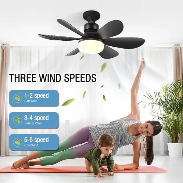 Black Ceiling Fan with LED Lighting 52 cm Dimmable Fan Lamp E27 Remote Control 4 Speeds 3 Light Colors