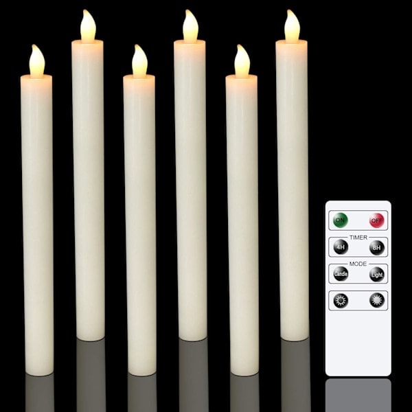 [QD] 6-pakning batteridrevne LED-lys med fjernkontroll og timer, flimrende varmt hvitt lys for vinduer, juledekor, hjem, bryllup, elfenben