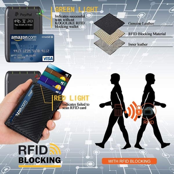 Plånbok korthållare med RFID-skydd Äkta läder Svart_qq