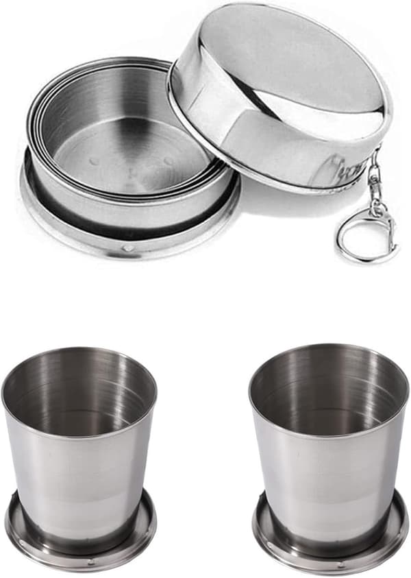 Hopfällbar kopp i rostfritt stål, praktisk för resor, 2-pack
