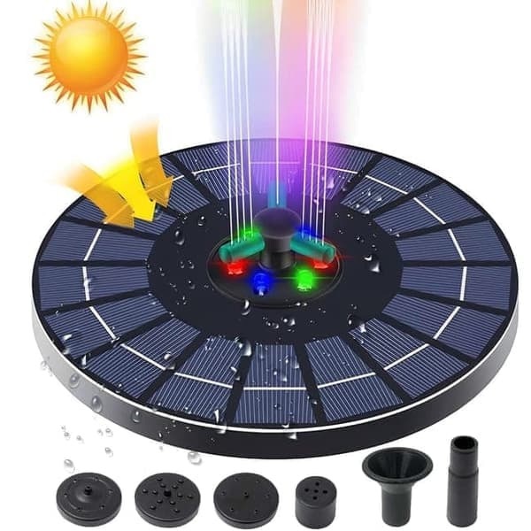 Solcellsfontän 23 cm med LED – Vattenfontän/Solcellsdriven utomhus Svart