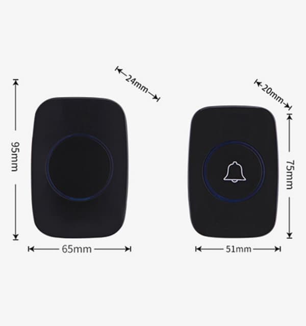 Trådlös utomhusdörrklocka, 300 m räckvidd, IP44, blå LED, vattentät