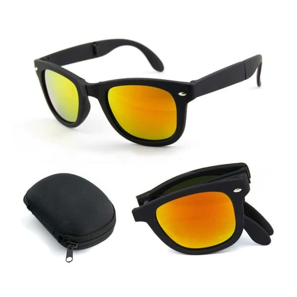 Vikbara Svarta Wayfarer Solglasögon Rött Spegelglas_qq