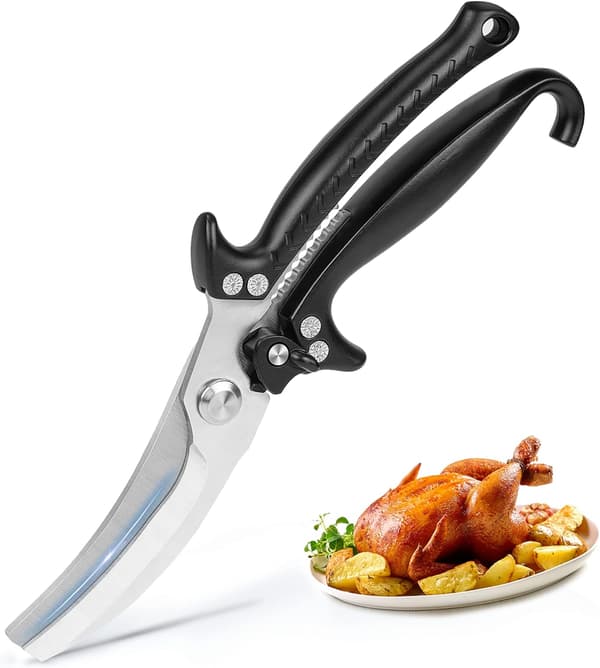 Kitchen Shears Heavy Duty Kitchen Scissors, Sharp Cooking Scissors Stainless Steel Shears, Spring Loaded Dishwasher Safe Black Scissors for Meat, Chicken