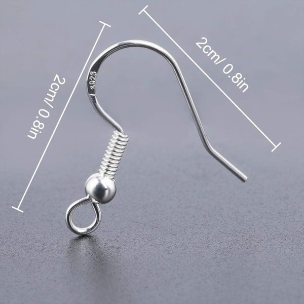 \"QD\" 100 st Örhängeskrokar 925 Sterling Silver Örhängeskrokar Silver