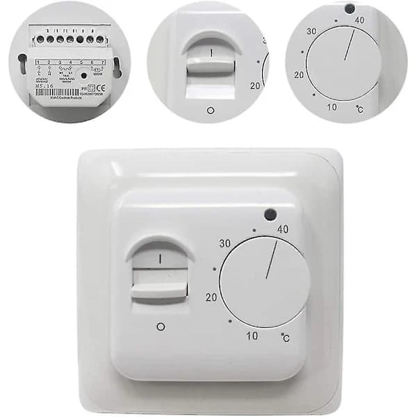 Elektrisk Golvvärme Termostat Manuell Väggmonterad Med 3m NTC Golvsensor AC 220V 16A Vit