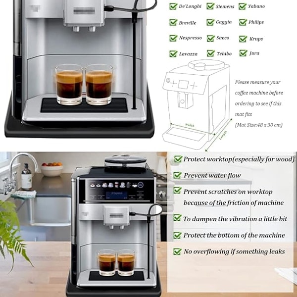 QD-Silikonmatte under kaffemaskin (48x30cm), sklisikker overflate for kaffetrakter
